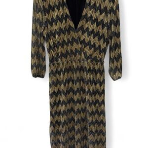 Alice + Olivia Katina Metallic Chevron Map  Gold and Black Long Sleeve Dress